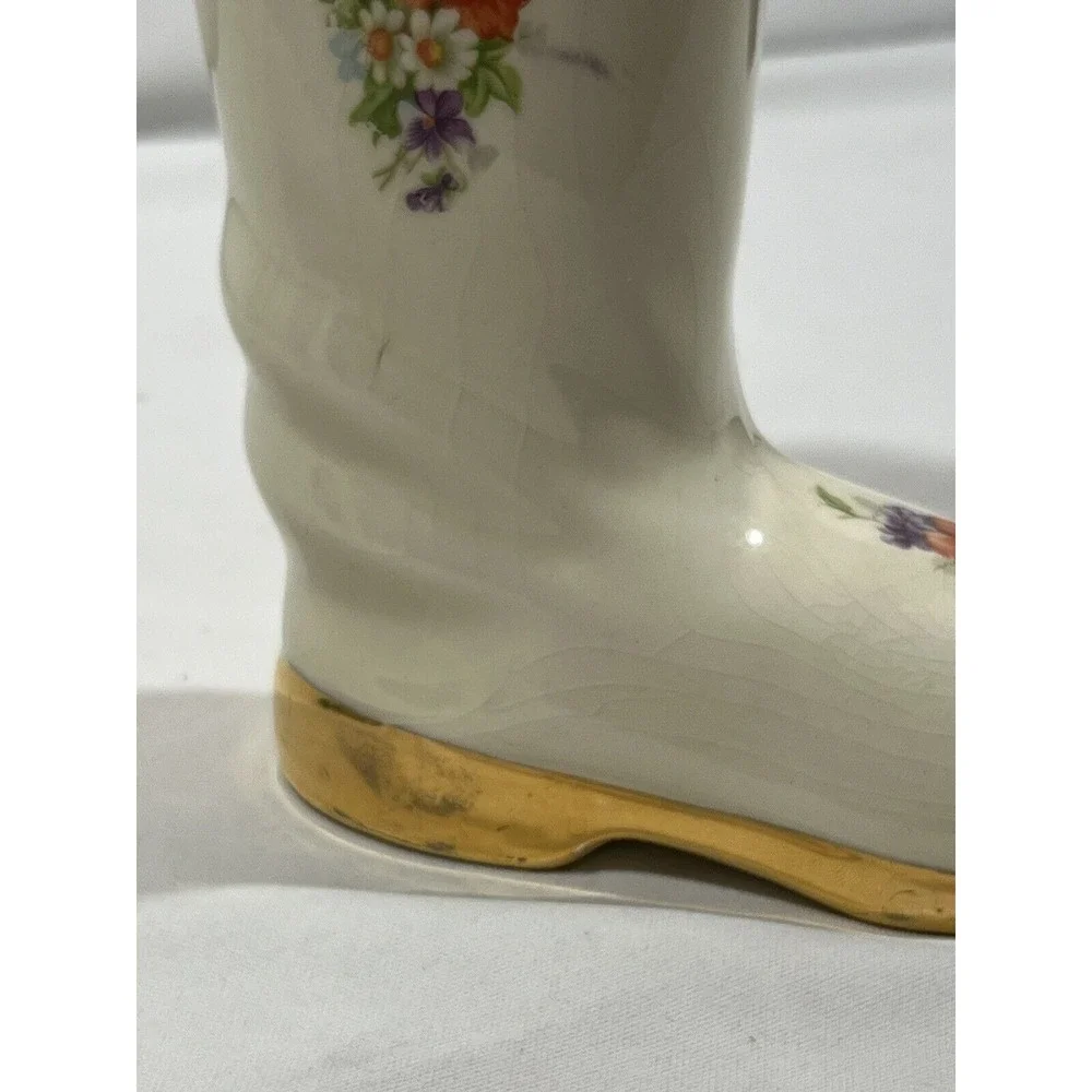 Vintage Ceramic Boot Vase Planter Hand Painted Cottagecore Farmhouse Garden